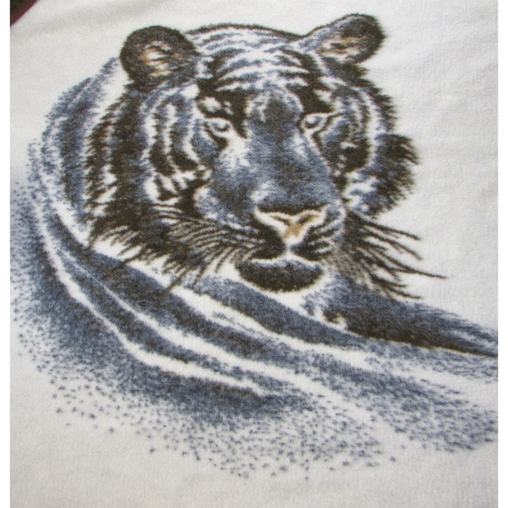 Vintage Biederlack Tiger Head Blanket Made in Spain Reversible Plush Throw 72x55 - Picture 5 of 16
